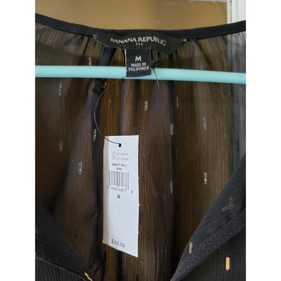 BANANA REPUBLIC | Womens Sheer Black and Gold Long Balloon Sleeve - Picture 2 of 6